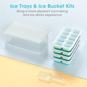 DOQAUS Ice Cube Tray with Lid and Bin,4 Pack Ice Cube Trays for Freezer | Silicone,Stackable. Easy Release Trays with Storage Bin & Scoop. Ideal for Freezer, Kitchen, RV, Cocktail, Coffee.