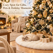 AOGU 48 Inch Faux Fur Christmas Tree Skirt White Plush Skirt for Merry Christmas Party Christmas Tree Decoration