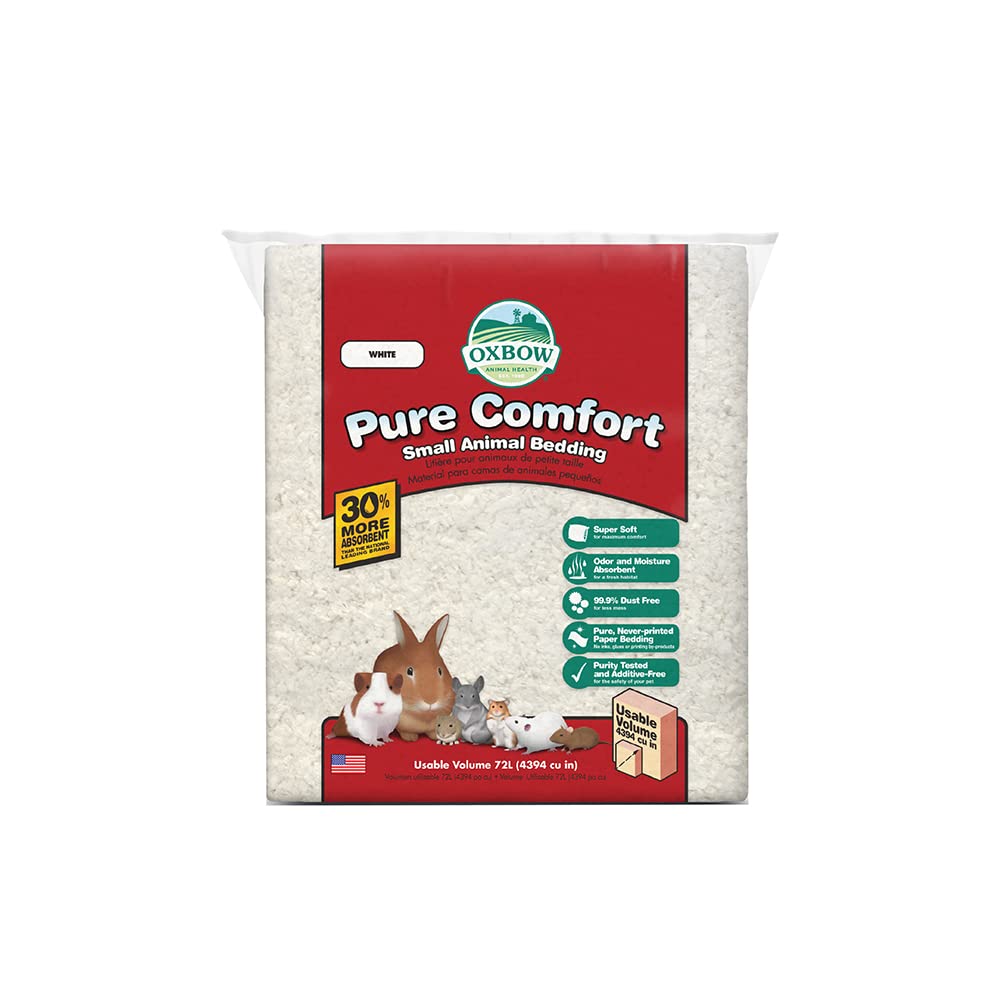 Oxbow Small Animal Bedding, Hamster, Guinea Pig, Rabbit, White, USA, 72 L | Pure Comfort, Hamster Bedding, Guinea Pig Bedding, Low Dust, Virgin Paper, Litter Box, Bunny, Rats, Gerbils, Chinchillas
