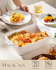 MALACASA 4.4QT Ceramic Casserole Dishes for Oven, 9x13 Baking Dishes, White | Rectangular Lasagna Pan with Handles, Ceramic Baking Dish, Deep Roasting Pan, Microwave and Dishwasher Safe, Wedding Gift