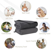 Orighty Bath Towels, Soft Feel Bath Towel, 2 Pack (27'' x 54'') | Highly Absorbent, Quick Drying Microfiber Towels for Body, Sport, Yoga, SPA, Fitness, Bathroom - Grey