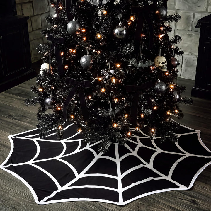 Junkin 48" Gothic Halloween Tree Skirt Black Christmas Tree Skirt | Halloween Spider Web Tree Skirt, Christmas Black and White Spooky Mat, Farmhouse Decoration, Home Seasonal Winter Room Decor
