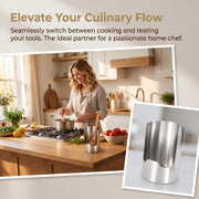 2 In 1 Multi-functional Kitchen Utensil Holder, Heavy Duty Stainless Steel Pot Lid & Spoon Rack Space-Saving Vertical Stand for Spatulas, Tongs, Ladles, Countertop Organizer，1 Psc