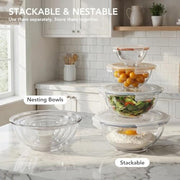 GENICOOK 4Set Nesting Glass Mixing Bowl Set with Airtight Lids BPA Free | Borosilicate Glass Dishwasher, microwave, oven & refrigerator safe,for food prep, mixing, baking and Storage.