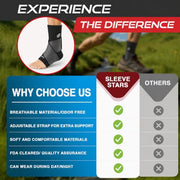 Sleeve Stars Ankle Brace Men & Women Support (Single/M:10"-12"/Black) | Plantar Fasciitis, Adjustable Strap, Sprained Wrap, Customizable Foot Support, Achilles Tendonitis Relief, Compression Sleeve