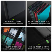 Vault X 9 Pocket Zip Trading Card Binder 360 Cards Exo-Tec (Black) | Holds 360 standard-size TCG cards in 20 side-loading 9-pocket pages. Padded, water-resistant Exo-Tec cover.