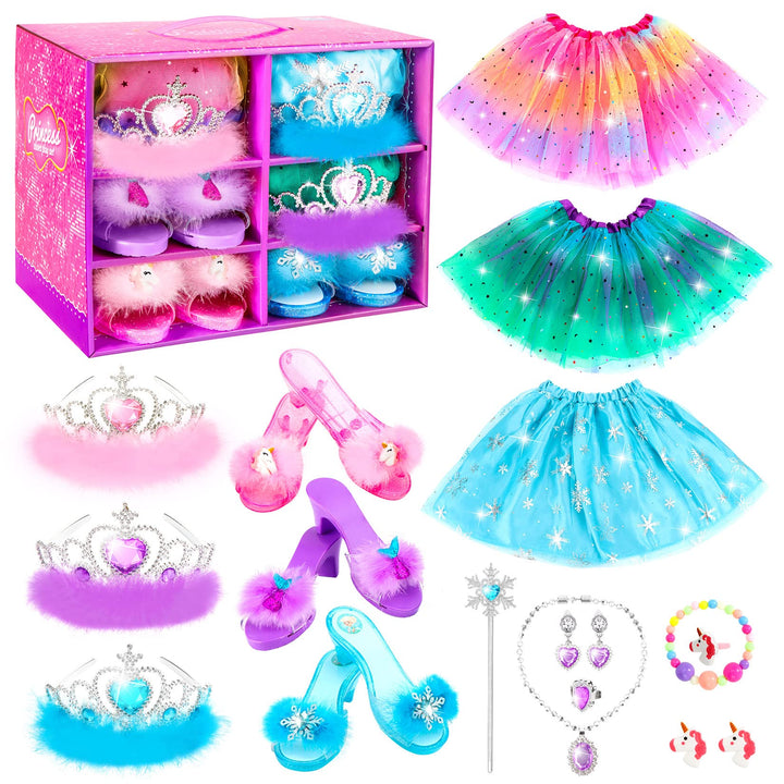 HAMSILY Princess Dress Up for Girl 3 4 5 6 Years Old Birthday Gifts Toys | Toddler Dress Up Clothes Shoes Jewelry Set, Princess Costume Include Unicorn Mermaid, Pretend Play for Little Girls Age 3-6