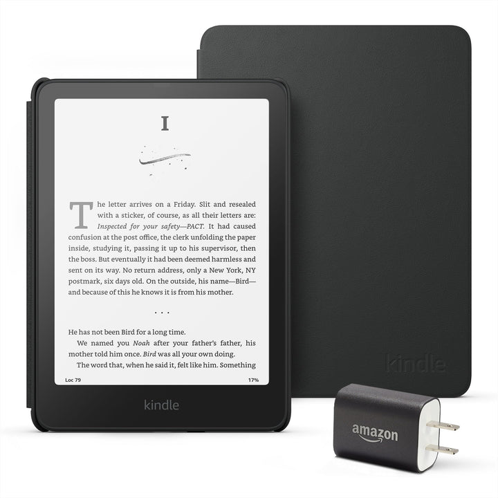 Amazon Kindle Paperwhite Bundle: Includes, Amazon Kindle Paperwhite 16GB | Plant-Based Leather Cover | Black, & Power Adapter