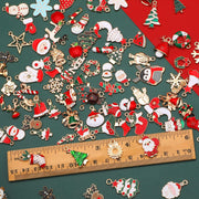 SANNIX 110Pcs 55 Pairs Christmas Charms Gold Enamel Jewelry Pendants for Holiday Xmas Earring Bracelet Necklace Craft Making