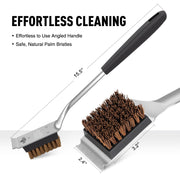 Natural Palm Grill Brush & Scraper Combo,No Metal Bristle Shedding | with Deluxe Ergonomic Handle–Heavy-Duty BBQ Cleaning Tool for Gas, Infrared, Charcoal, and Porcelain Grills
