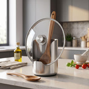 Multi-functional Kitchen Utensil Holder, Heavy Duty Stainless Steel Pot Lid & Spoon Rack, Space‑Saving Vertical Organizer for Spatula Ladle Pot Lid Cutting Board, Stainless Steel Utensil Holder，1PCS