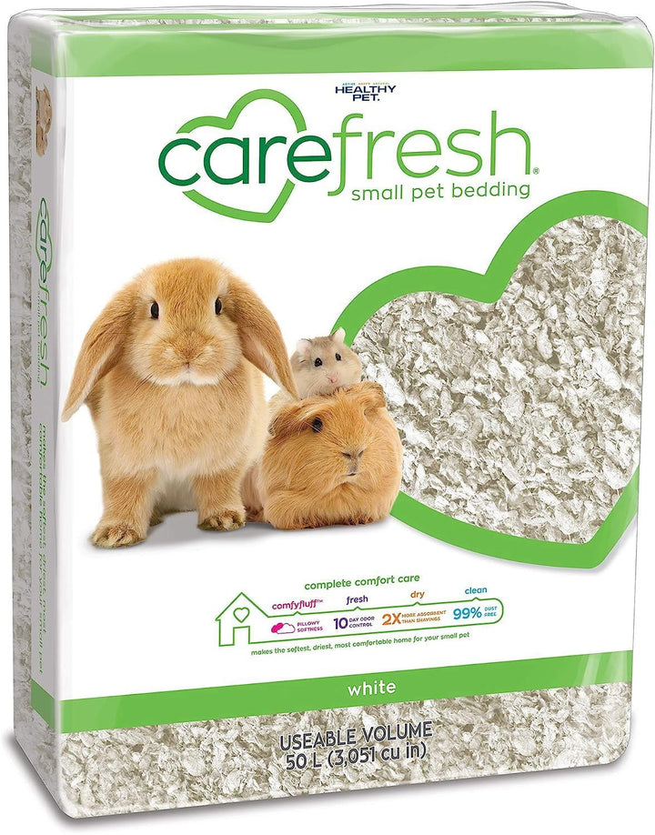 Carefresh White Natural Paper Small Pet Bedding, Odor Control 50L | 2X more absorbent, 99% dust free, odor control, Biodegradable, compostable, For hamsters, rabbits and guinea pigs