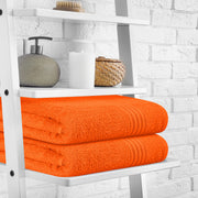 BOUTIQUO 100% Cotton 2 Pack Bath Towel Set 28x55, Eco-Friendly Large Bath Towels, Compact Quickdry Lightweight Soft & Highly Absorbent Bath Towel, Ideal for Everyday Gym Travel Camp Pool - Orange