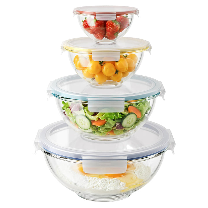 GENICOOK 4Set Nesting Glass Mixing Bowl Set with Airtight Lids BPA Free | Borosilicate Glass Dishwasher, microwave, oven & refrigerator safe,for food prep, mixing, baking and Storage.