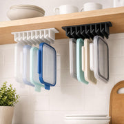 Lid Loft Lid Organizer, 10-Slot Hanging Organizer in Cabinet, Under Cabinet Lid Organizer for Food Containers, Cabinet Mounted Kitchen Lid Rack for Plastic and Glass Container Covers (White-2PC)