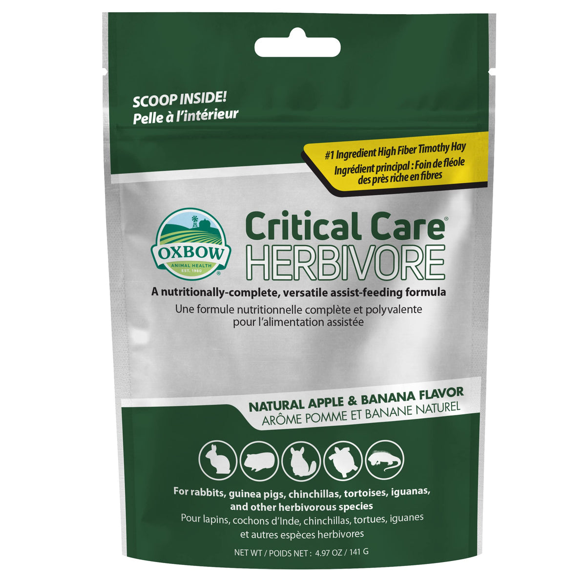 Oxbow Critical Care Herbivore, Rabbit & Guinea Pig, Apple Banana, 141 g | Herbivore Emergency Food, Recovery, Rabbit Food, Recovery Diet, Apple Banana, Syringe, Tube Feeding, Complete Nutrition
