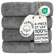 Chakir Turkish Linens 100% Cotton 4-Pack Bath Towels 27x54, Gray | Premium Cotton Turkish Bath Towels, Set Of 4 At 27x54, Oeko-Tex Certified, Soft Plush And Absorbent
