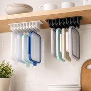 Lid Loft Lid Organizer, 10-Slot Hanging Organizer in Cabinet, Under Cabinet Lid Organizer for Food Containers, Cabinet Mounted Kitchen Lid Rack for Plastic and Glass Container Covers (White-2PC)
