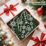 Crystal Christmas Tree Ornaments, Clear Acrylic Snowflake & Icicle, 18pcs | Faceted acrylic catches and reflects tree lights with icy sparkle, creating a crystal-like glow on snowflake & icicle shapes