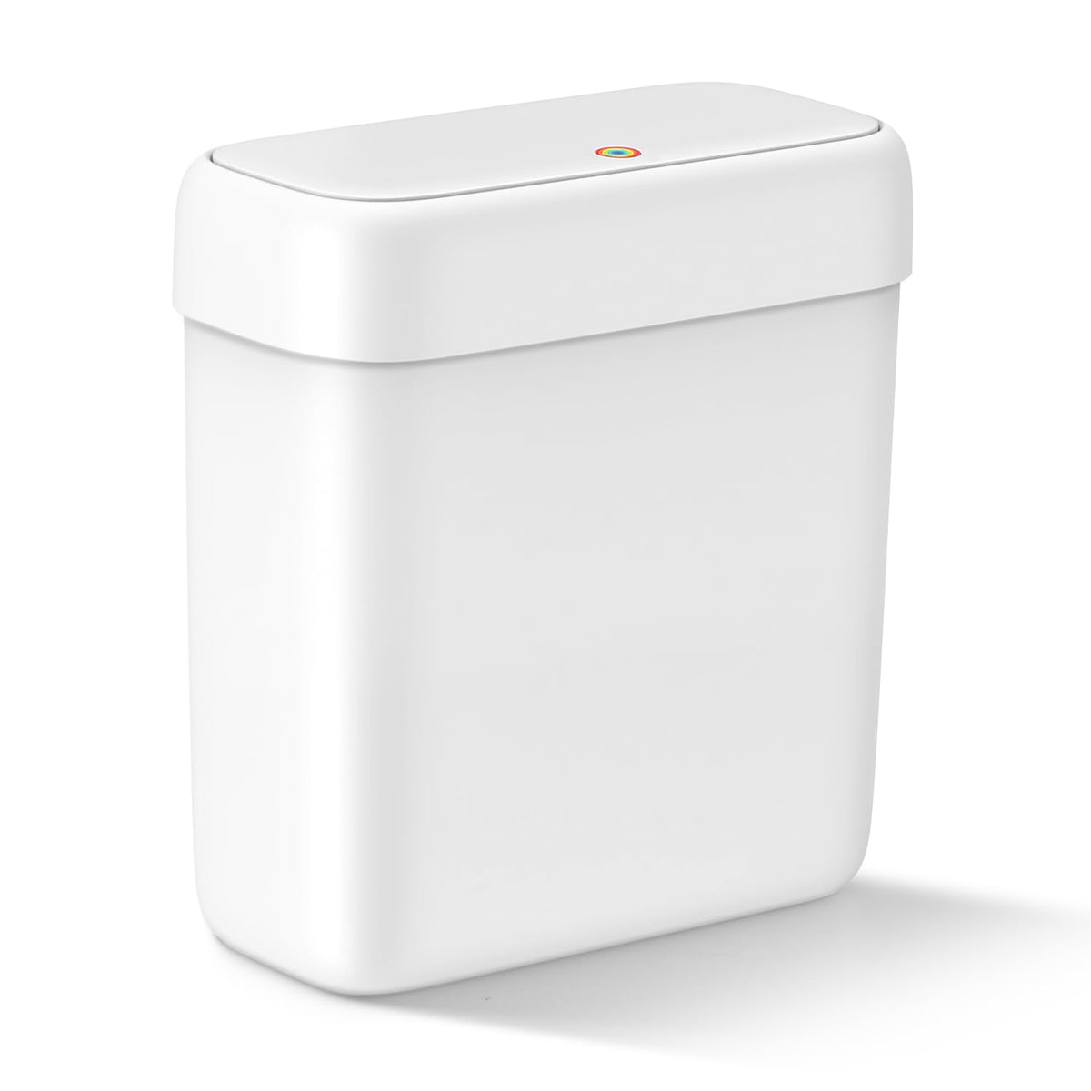 Small Bathroom Trash Can with Lid 2.6 Gallon Garbage Can with 20 Trash Bags | Press Top Lid, Dog Proof, Slim for Small Space, Premium Plastic, Easy to Use Waste Basket for Room, Office, Toilet, Rv, White