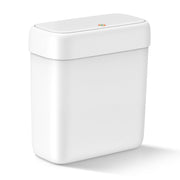 Small Bathroom Trash Can with Lid 2.6 Gallon Garbage Can with 20 Trash Bags | Press Top Lid, Dog Proof, Slim for Small Space, Premium Plastic, Easy to Use Waste Basket for Room, Office, Toilet, Rv, White