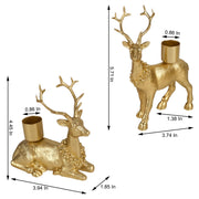 FORUP Reindeer Christmas Candle Holders, Set of 2 Deer Deer Taper Candle Holders with Floral Wreath, Rustic Pedestal Centerpieces for Christmas Fireplace Mantle Dining Table, Holiday Farmhouse Décor