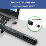QUI Presentation Clicker with Volume Control, Wireless Presenter Remote | Plug & Play 2.4GHz USB Slide Advancer Compatible with Mac/Windows, Works with PowerPoint, Keynote, and Google Slides