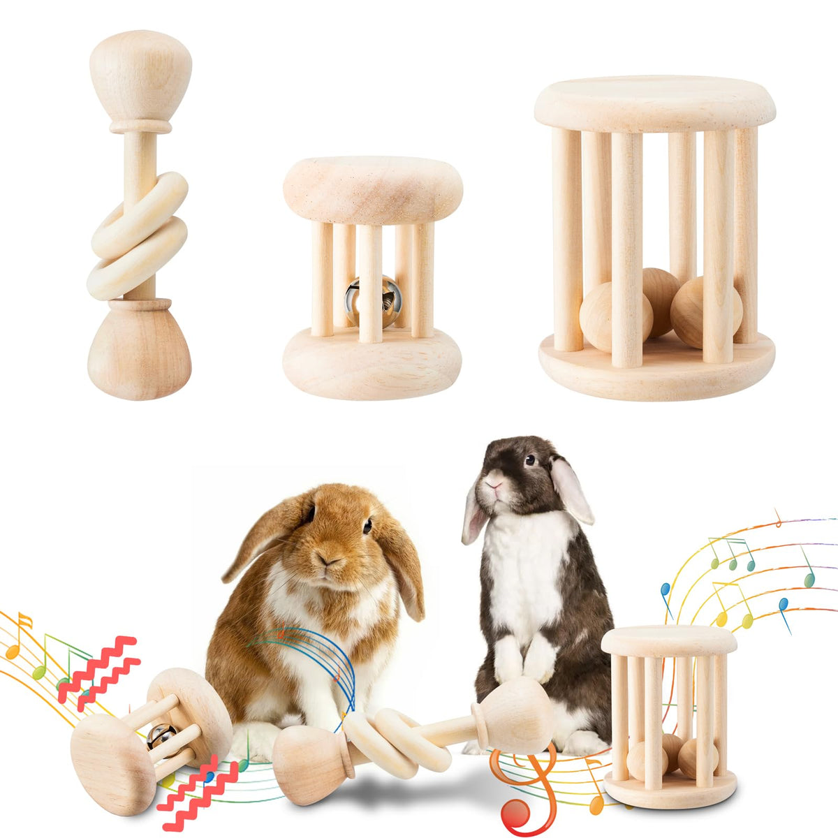 AOWPFVV Wooden Bunny Toys,Safe Rabbit Toys for Guinea Pigs,Small Animals | Teeth Grinding,Enrichment,Boredom Breaker,Chew Toys for Chinchillas,Hamster,Rats Indoor&Outdoor