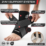 Sleeve Stars Ankle Brace Men & Women Support (Single/M:10"-12"/Black) | Plantar Fasciitis, Adjustable Strap, Sprained Wrap, Customizable Foot Support, Achilles Tendonitis Relief, Compression Sleeve