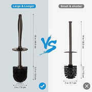 HAMITOR Toilet Bowl Brush Holder Set: Modern Brown Bathroom Accessories | Dense Stiff Soft Bristle Deep Cleaning, Round Head Restroom Scrubber, Covered Holder Hidden Mess, Home Hotel Decor, 2 Pack