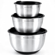 Bellemain Stainless Steel Mixing Bowls with Airtight Lids Set - Set of 3 | Non-slip Silicon Base, Kitchen Essentials for Baking & Serving (Mix, Serve, and Store), Rust-resistant, Dishwasher Safe