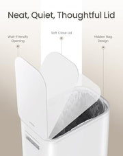 Cesun Small Bathroom Trash Can with Lid Soft Close & Pedal, 1.3 Gal, White | Removable Inner Bucket, Slim Stainless Steel Garbage Can for Bedroom/Office, Included 5 Trash Bags, Hidden Bag, Built to Last