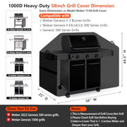 MyraLexis 58" BBQ Grill Cover for Outdoor Grill 1000D Heavy Duty Waterproof | Fits Weber Genesis II, LX 300, Genesis 300 Series Gas Grills, Tear & Fade Resistant 7130 Grill Cover with Buckles, Air Vents