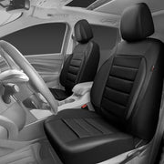CAR PASS Faux Leather Car Seat Covers Front Seats Only, 3D Foam Support Car Seat Covers, Universal fit for Trucks Vans SUVs Sedans Automotive Comfortable, Airbag Compatible 2 Pieces Front Solid Black