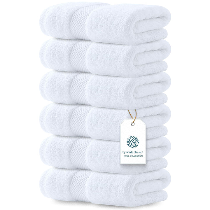 White Classic Luxury White Hand Towels - 100% Turkish Cotton, 16x30, 6 Pack | Soft, Highly Absorbent 650 GSM Bathroom Hand Towels for Spa, Hotel, Salon, Premium Hotel Collection