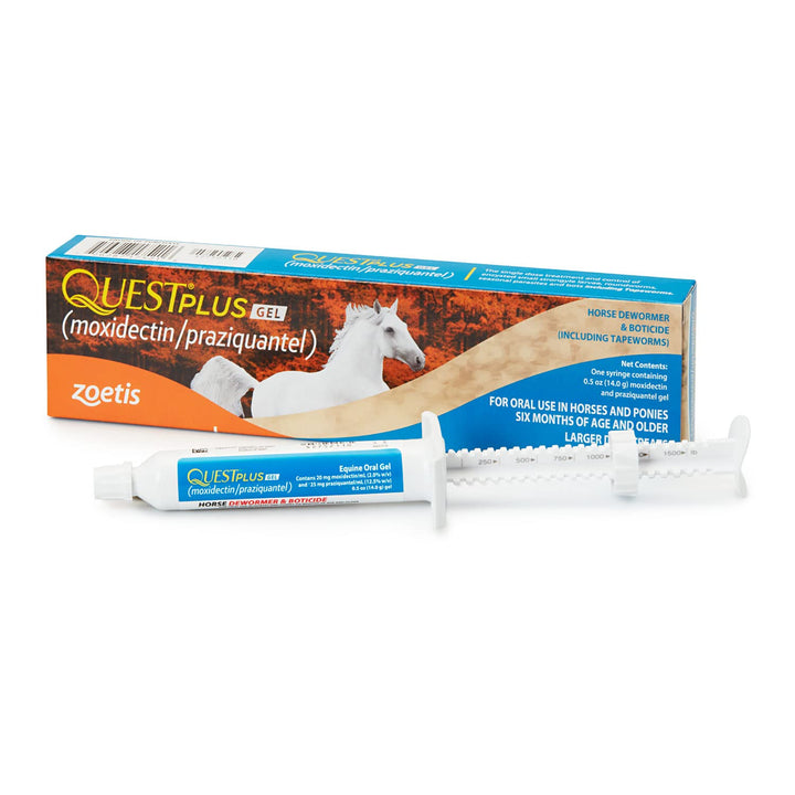 Quest Plus (moxidectin/praziquantel) Gel Dewormer for Horses, 0.5 oz | Broad-Spectrum Parasite Control for Late Grazing Season, Safe for Equines & Ponies 6+ Months, Quick-Dissolving Oral Formula