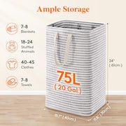 Lifewit 75L Large Collapsible Laundry Basket with Extended Handles, Grey | Foldable Laundry Hamper, Tall Dirty Clothes Basket, Waterproof, Freestanding Design for Bedroom, Bathroom, College Dorm