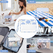 Sabary 6 Pack Blue Floral Needlepoint Project Bag Bow Pouch 11" x 13.8" | Needlepoint Pouches Clear Waterproof Zipper Sewing Craft Organizer Storage Gift for Embroidery Quilter Crafter Art Stitching