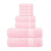 GLAMBURG Ultra Soft 8-Piece Towel Set - 100% Pure Ringspun Cotton, Contains 2 Oversized Bath Towels 27x54, 2 Hand Towels 16x28, 4 Wash Cloths 13x13 - Ideal for Everyday use, Hotel & Spa - Pink