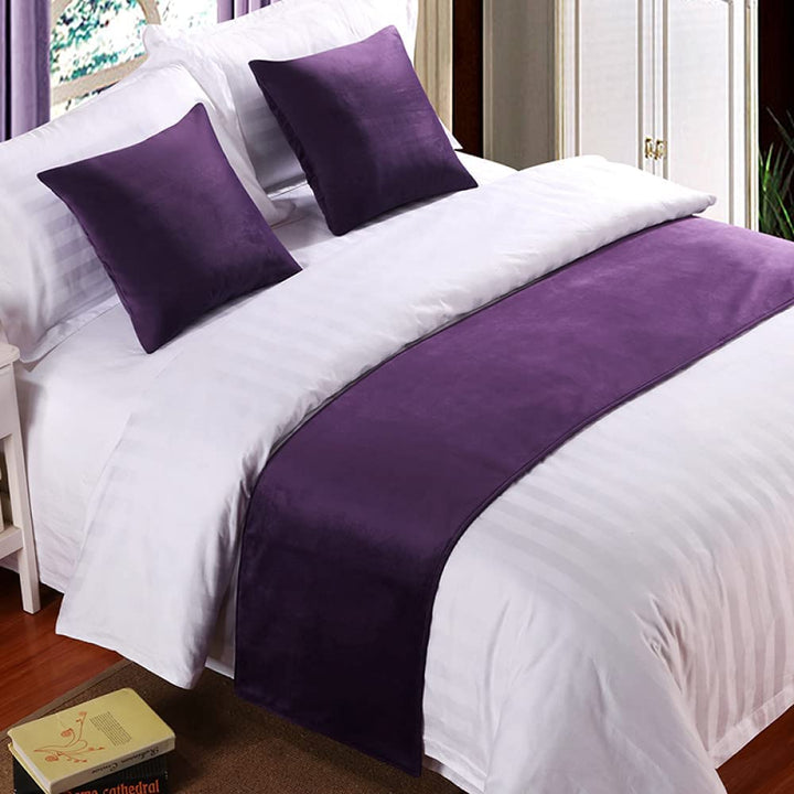 Tophacker Soft Faux Velvet Home Decoration Modern Bed Runner Home Bedding Scarf Protection Bedspreads Coverlets King Size Bed Bed Spread Hotel Bed Towel (Color : Dark Purple, Size : King 50 * 260cm)