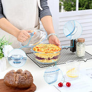 NUTRIUPS 1.6QT Round Glass Casserole Dish with Lid, Borosilicate for Oven | Easy Grab Glass Casserole Cookware with Lid, Ideal for Roasting Chicken, Casseroles, Baked Pasta, Oven to Table Serving