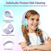 Candy Bila Wired Kids Headphones for School, Over-Ear for Boys Girls | Volume Limiter 85/94dB, HD Stereo Sound, Microphone and Wired Control,Foldable Design, Gradient Purple