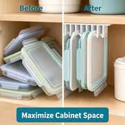 Lid Loft Lid Organizer, 10-Slot Hanging Organizer in Cabinet, Under Cabinet Lid Organizer for Food Containers, Cabinet Mounted Kitchen Lid Rack for Plastic and Glass Container Covers (White-2PC)