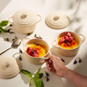 Kook Mini Cocotte, Lids, Handles, Dutch Oven, Set of 4, 12 oz, Ivory | Individual Baking Ramekins, Microwave Dishwasher Safe Stoneware, Small, Bread, Sourdough, Souffle, Casserole