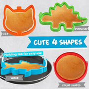 Kamehame Silicone Pancake Molds for Shark, Round, Cat, Dinosaur Shape Pancakes, 4 Pack Nonstick Pancake Shaper for kids, Fun Shapes Cake Ring Mold for Griddle Cooking