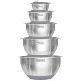 Viking Mixing Bowls Set, 10 Piece Stainless Steel Kitchen Cookware, Non-Slip Silicone Base, Includes Tight Fit Lids, Dishwasher Safe, Grey