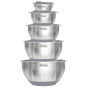 Viking Mixing Bowls Set, 10 Piece Stainless Steel Kitchen Cookware, Non-Slip Silicone Base, Includes Tight Fit Lids, Dishwasher Safe, Grey