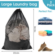 2 Pack Mesh Laundry Bags 23x34 Inch Drawstring Locking for Travel Home | Mesh bags with locking drawstring, Tear-resistant for blankets & towels, Lightweight foldable for travel/dorm