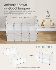 SONGMICS Pet Playpen with Floor, Small Animal Playpen | Pet Fence Indoor, DIY Plastic Enclosure for Guinea Pigs, Bunny, Hamsters, 49.2 x 24.8 x 16.5 Inches, White ULPC001W01