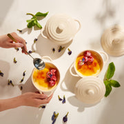 Kook Mini Cocotte, Lids, Handles, Dutch Oven, Set of 4, 12 oz, Ivory | Individual Baking Ramekins, Microwave Dishwasher Safe Stoneware, Small, Bread, Sourdough, Souffle, Casserole